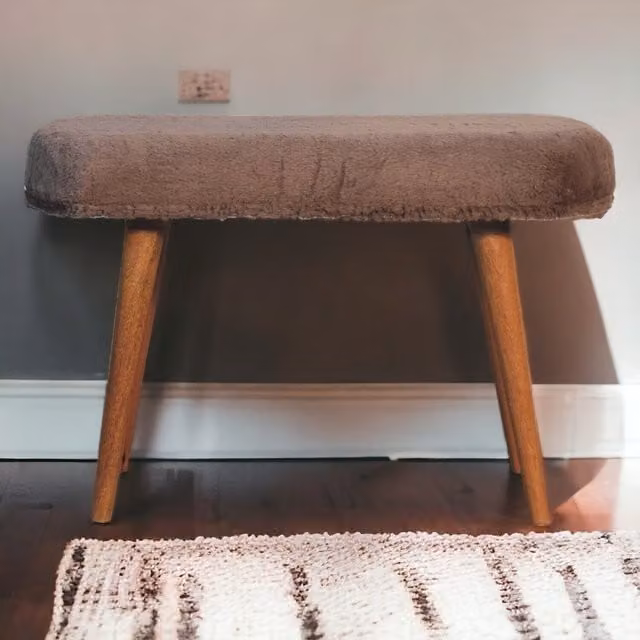 Artisan Furniture Mango Wood Bench with Brown Animal Print Velvet Upholstery W/D/H: 120 x 40 x 45 cm – 1