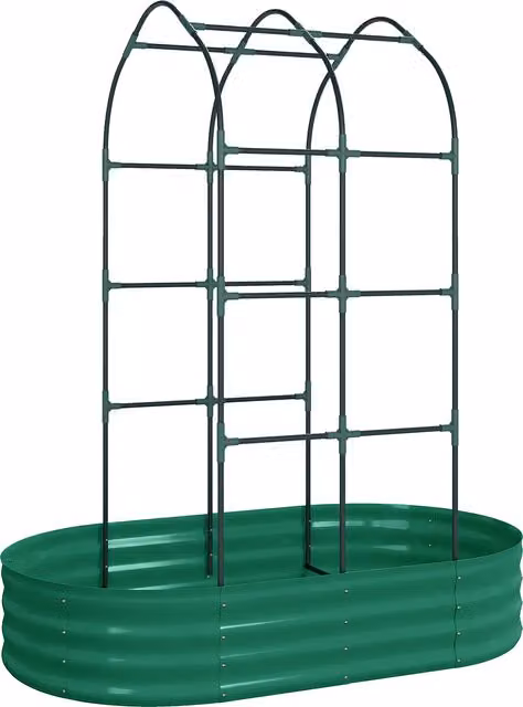 Outsunny Galvanised Steel Raised Garden Bed with Arched Trellis, Green, W: 152.4 cm, D: 91.44 cm, H: 182.88 cm – 1