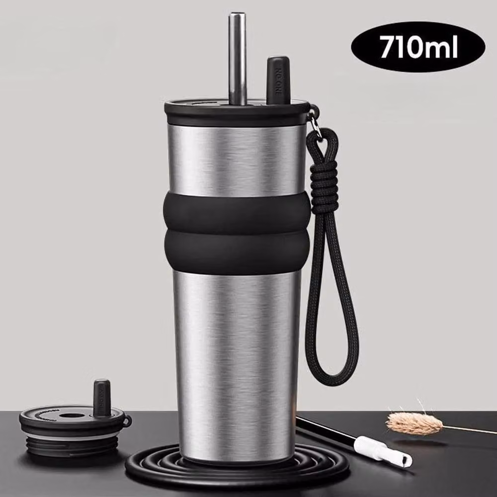 NESTLUNE Stainless Steel Thermal Coffee Mug with Lid in Silver – 5