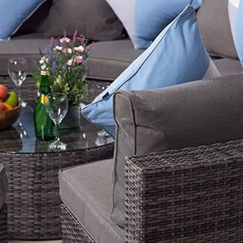 Thats Furniture Monaco Luxury Large U-Shape Rattan Garden Sofa Set in Grey with Coffee Table and Ottoman – 6