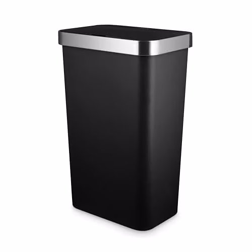 Tower Rectangular ABS Sensor Bin with Bin Liner Retainer Ring, 50L, Black, W/D/H: 38.0 x 26.0 x 63.5 cm – 1