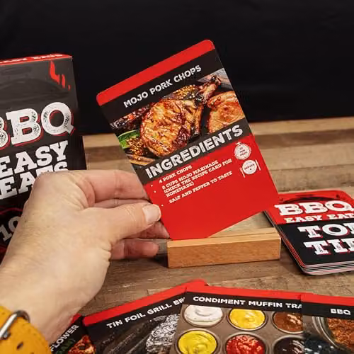 Boxer Gifts BBQ Eats Recipe Cards with 52 Recipes and Wooden Card Stand in Multicolour – 4
