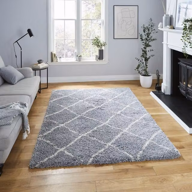 Terrys Scandi Berber G257 Rectangular Rug in Grey, Cream and Silver with Diamond Pattern