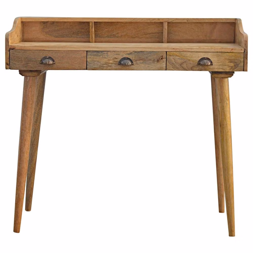 Wyld Haus Taormina Retro Mango Wood Writing Desk with 3 Drawers and Gallery Back, Brown, W/D/H: 100 x 45 x 76 cm – 2