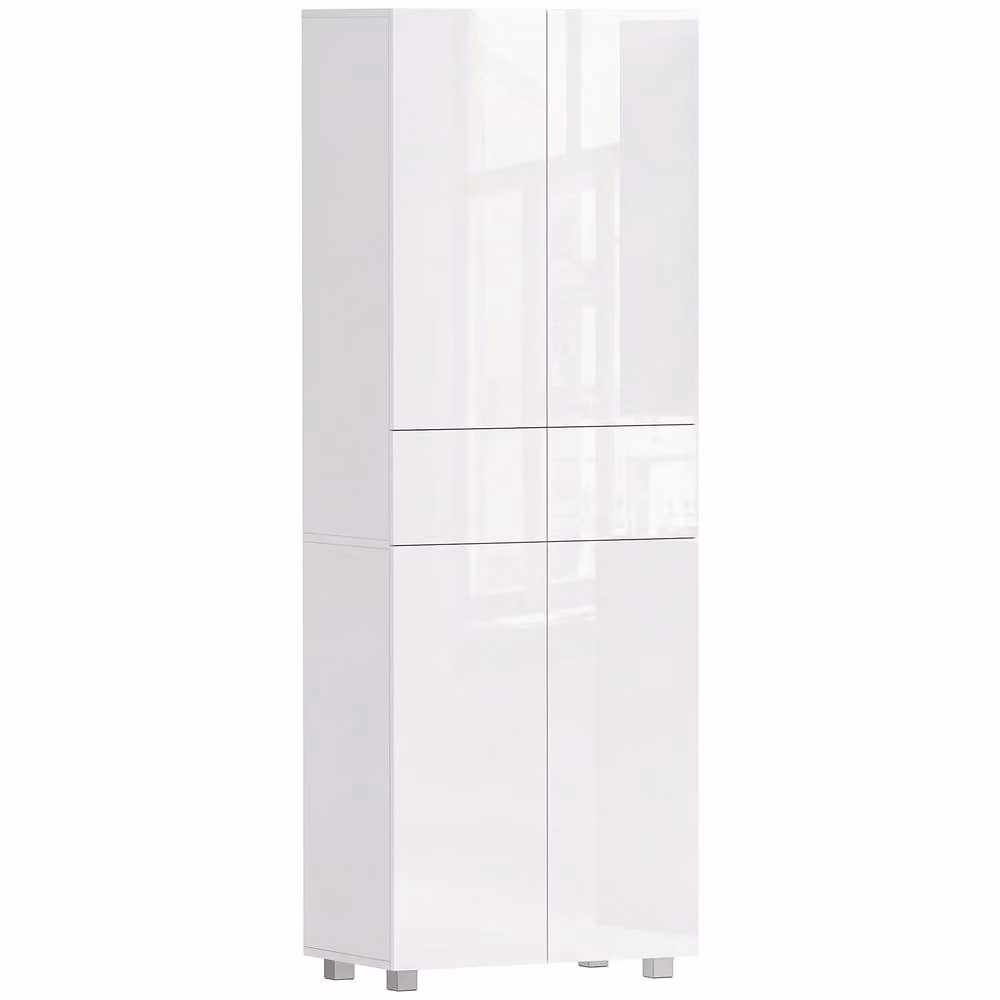 STILVORA Modern Tall Storage Cabinet in High Gloss White with Internal Drawers and Shelves – 2