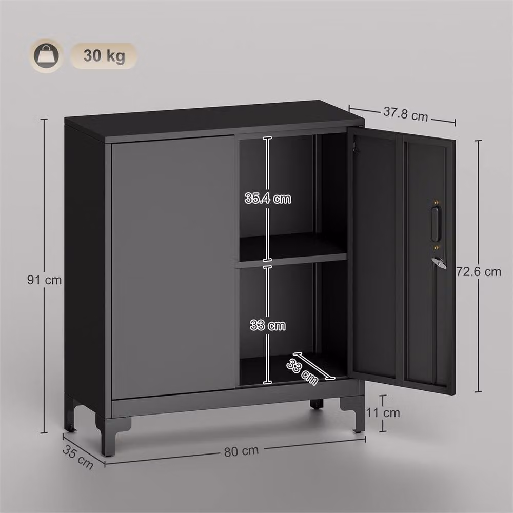 Kelvenix Modern Black Metal Filing Cabinet with Lock and Hinged Doors, Height: 100 cm – 2