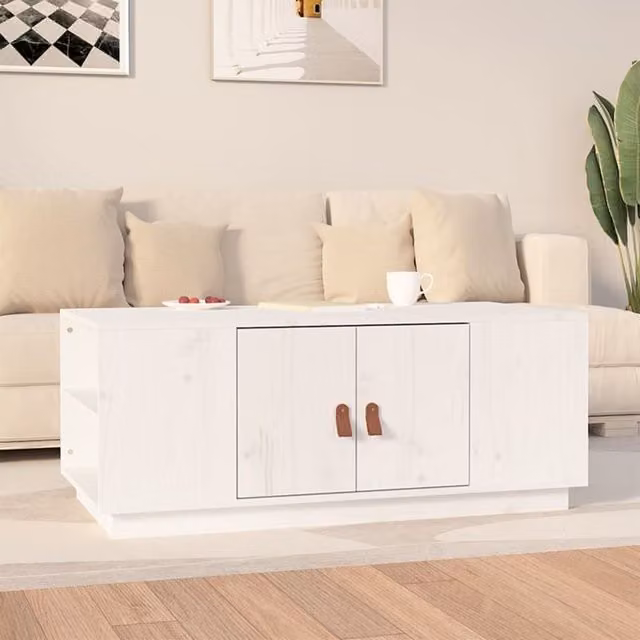 Berkfield Home White Rustic Solid Wood Pine Coffee Table W/D/H: 100 x 50 x 41 cm
