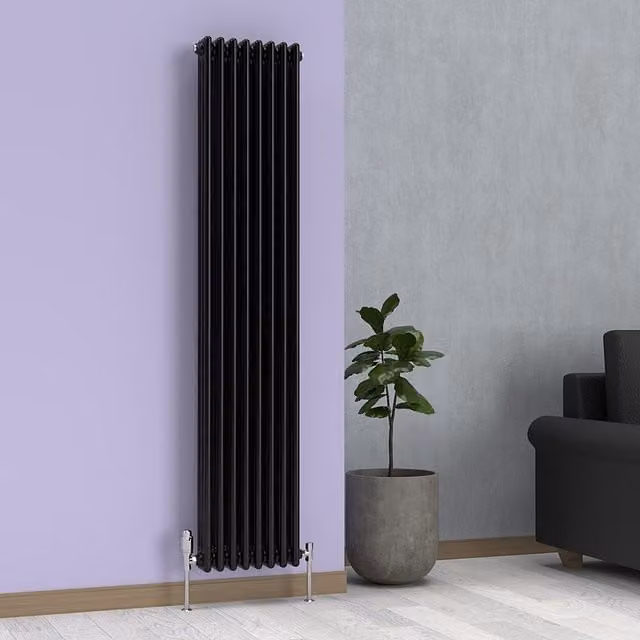 Lux Heat Vertical Coloured Column Radiator in Space Black, H 180 cm x W 38 cm