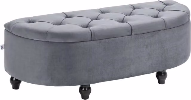Furnold Upholstered Half Circle Wooden Ottoman Bench Seat with Storage in Grey Velvet, W: 120 cm, D: 37.5 cm, H: 34 cm