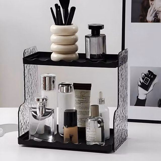 EONLION 2 Tier Desktop Makeup Holder, Black, W: 50 cm x D: 50 cm x H: 50 cm