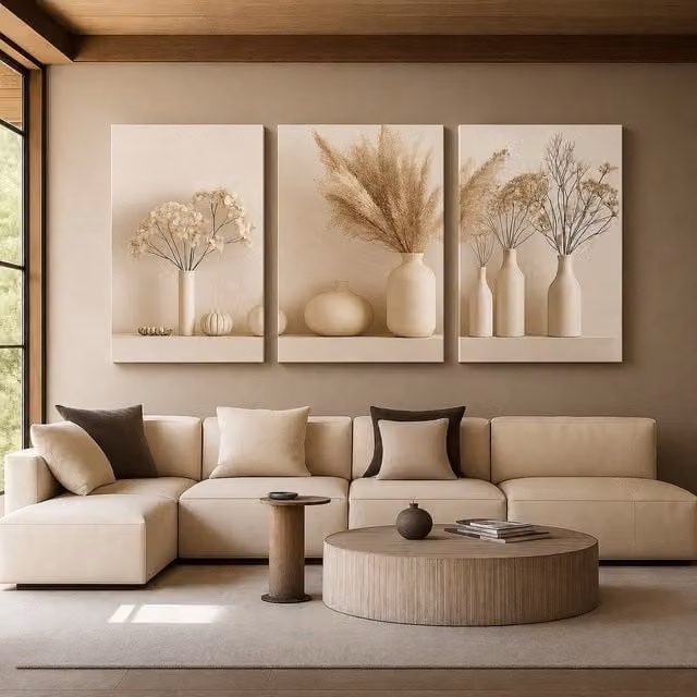 Mafett 3 Set Modern Beige Vase Collection Canvas Wall Art Print, W: 61.0 cm, H: 81.3 cm – 1