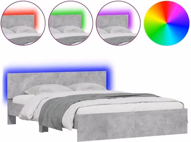 Berkfield Home King Size Bed Frame with Headboard, LED Under-Bed Lighting and USB Charging Port, Concrete Grey, W/D/H: 150 x 200 cm