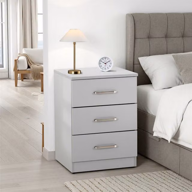 Seconique Dakota 3 Drawer Bedside Table in Light Grey Matt