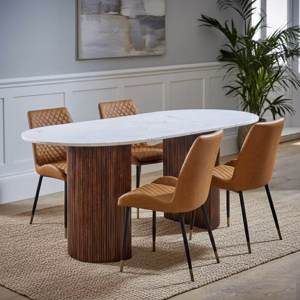 IH Design Set of 2 Modern Dining Chairs in Brown Faux Leather with Gold Metal Legs – 5