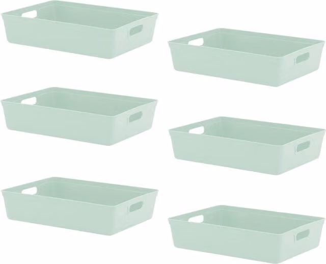 Simpa Set of 6 Plastic Studio Organiser Trays with Handles, 6L, Green
