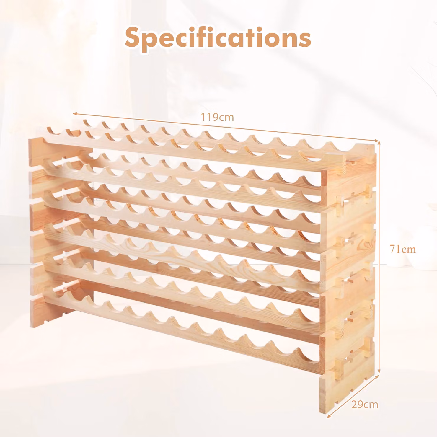 Gymax Stackable Modular Pine Wood Wine Rack with 72 Bottle Capacity in Natural Brown – 2