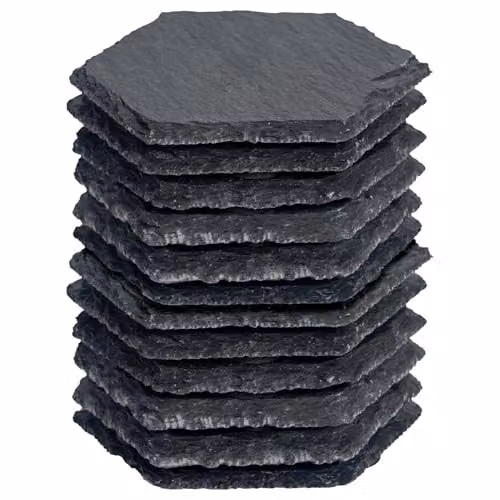 Argon Tableware Hexagon Slate Coasters, Set of 12, Black, Diameter: 10 cm