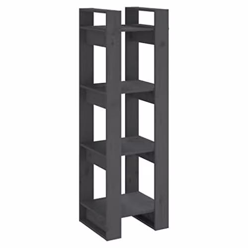 vidaXL Grey Solid Wood Pine Book Cabinet and Room Divider, W: 41 cm, D: 35 cm, H: 125 cm – 1