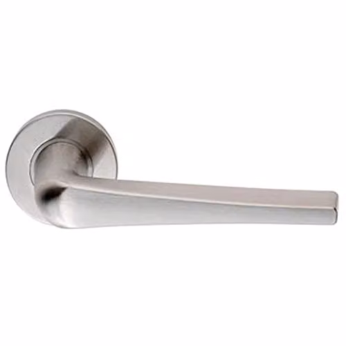 Loops Pair of Straight Flat Topped Bar Handles on Round Rose in Brushed Satin Steel Silver