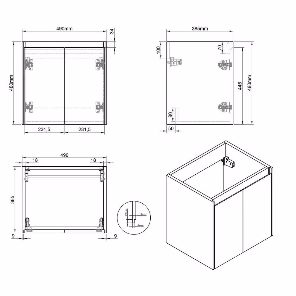 FORGEVIO Modern Matt Grey Wall Mounted Bathroom Vanity Unit with Soft Close Hinged Doors – 3