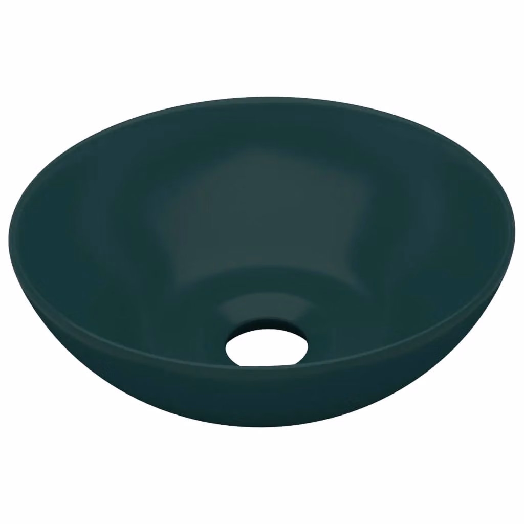 Berkfield Home Round Ceramic Countertop Bathroom Sink in Dark Green – 2