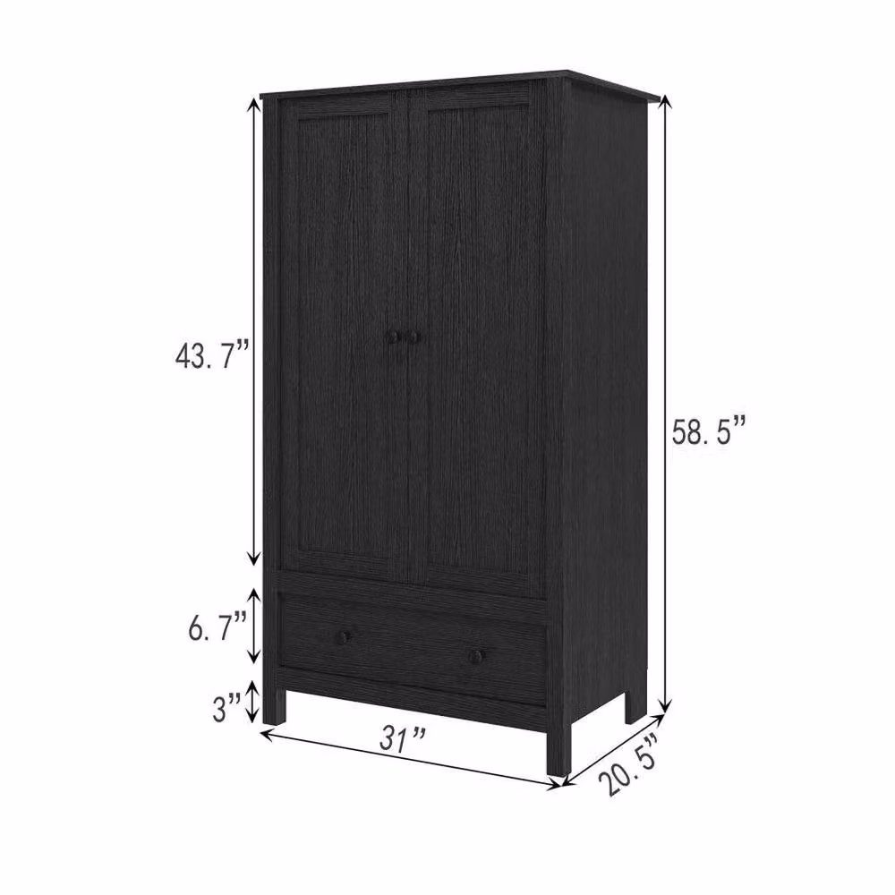 VOGREX Modern 2-Door Black Matt Wardrobe with Internal Drawers, Shelves and Hanging Rod, H 148.5 x W 79 x D 52 cm – 2
