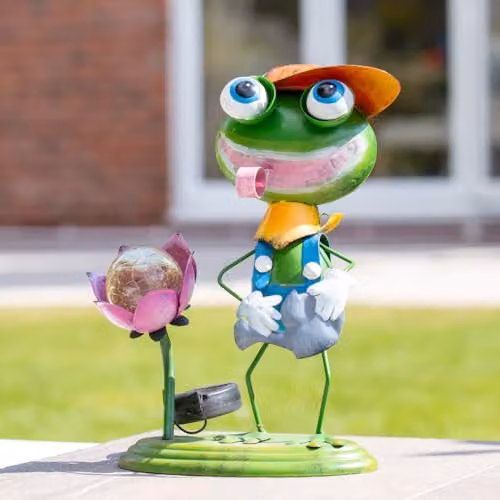 GardenKraft Metal Solar Powered Frog Garden Statue with Multicolour LED Lights