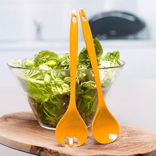 Zeal Melamine Salad Serving and Mixing Set with Fork and Spoon in Yellow and Orange, Length: 29 cm – 2