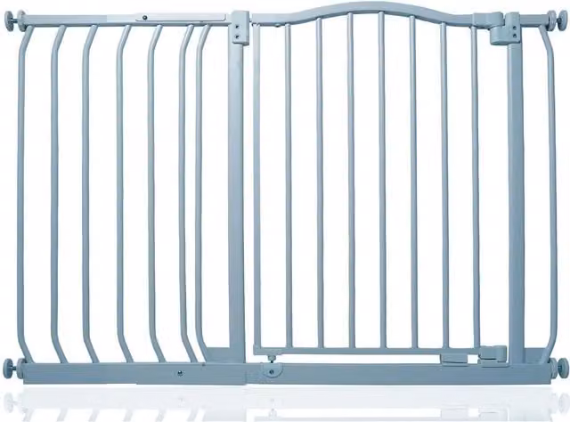 Safetots Curved Top Safety Gate in Matt Grey, Extendable No-Drill Swing Door for Doors and Stairs, Width: 107 cm - 116 cm