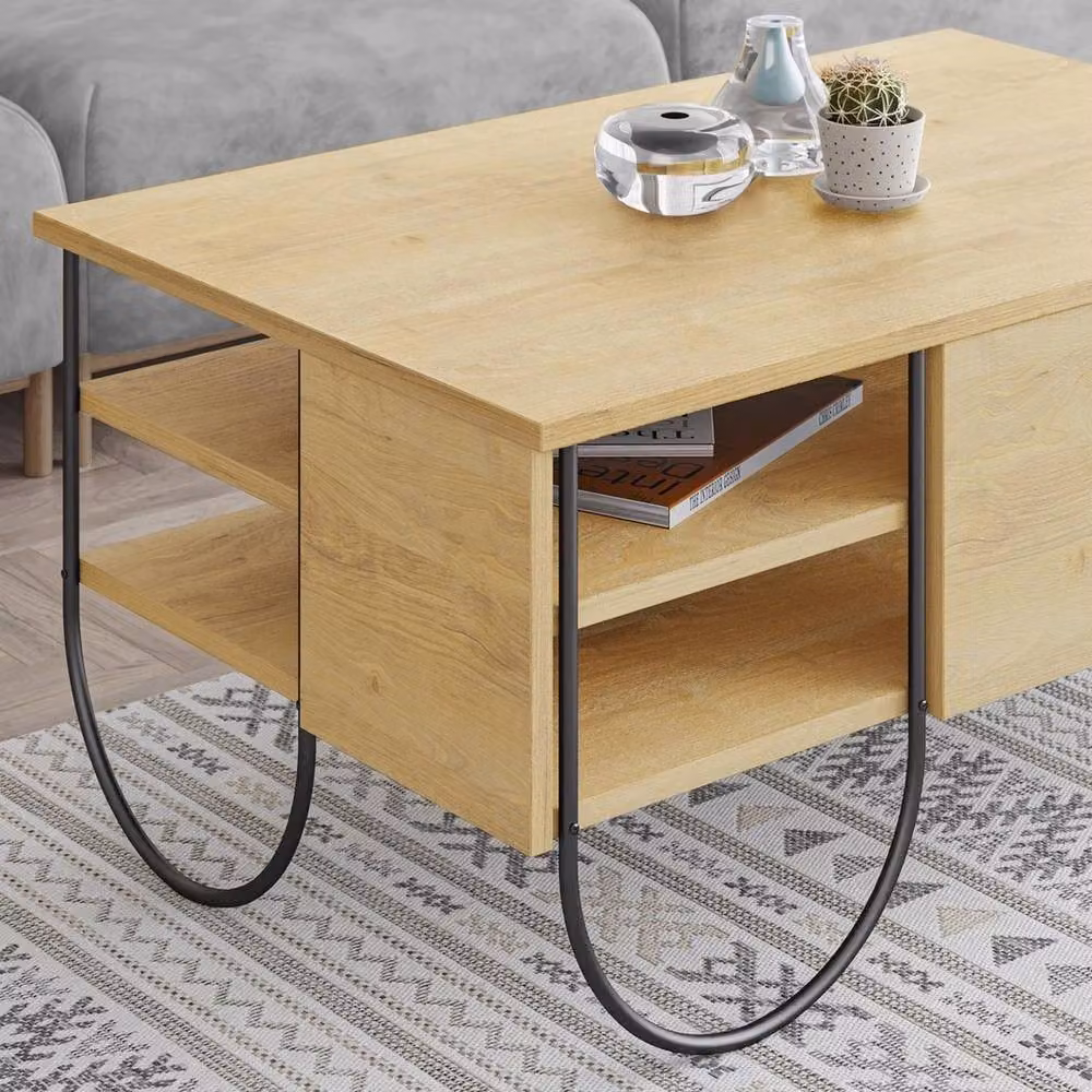 ERGOVEXA 3 Tier Natural Oak Coffee Table with Brown Metal Frame – 2