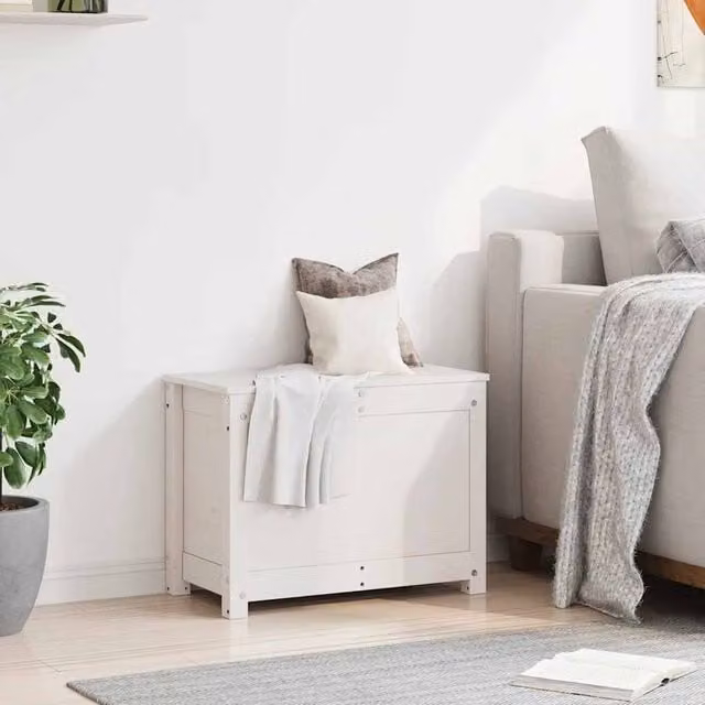 Berkfield Home White Pine Wood Storage Box W: 60 cm, D: 32 cm, H: 45.5 cm