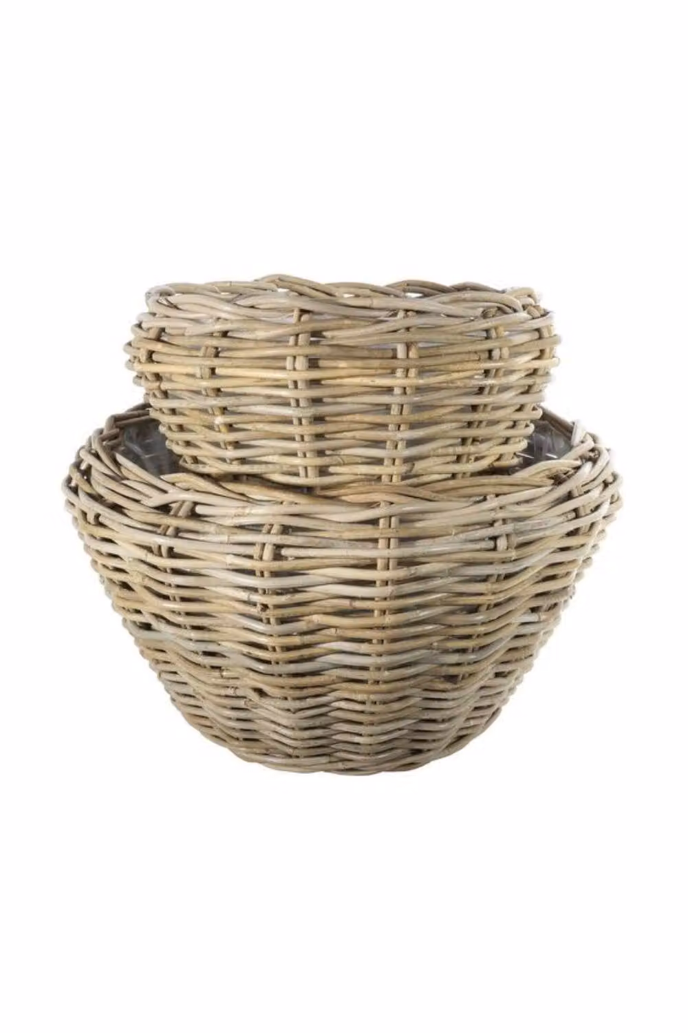 KDMD Set of 2 Natural Round Rattan Baskets with Handles in Brown and Beige – 2