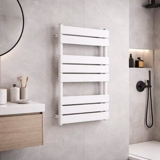 Lux Heat Flat White Steel Towel Radiator in Matt White, W: 60 cm, H: 80 cm