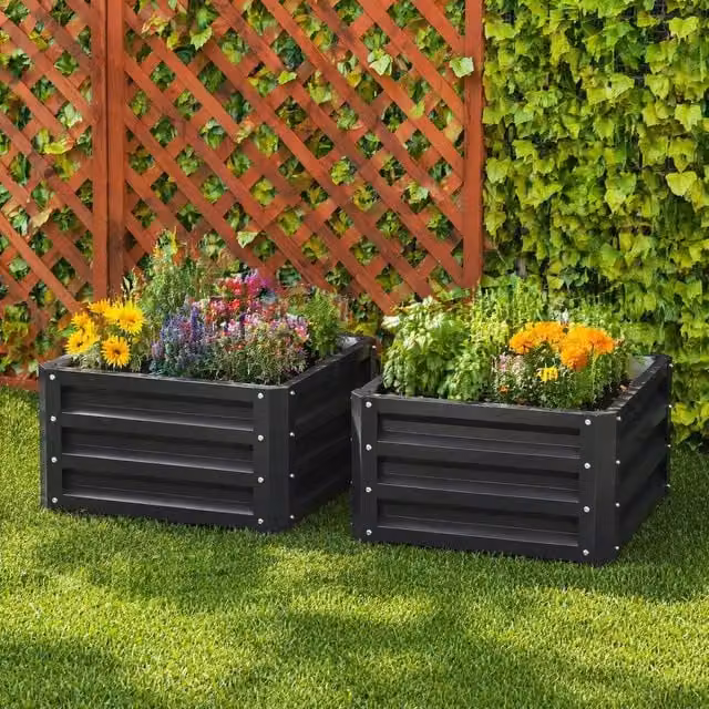 STILVORA Set of 2 Steel Grey Planter Tub Boxes, 60 cm