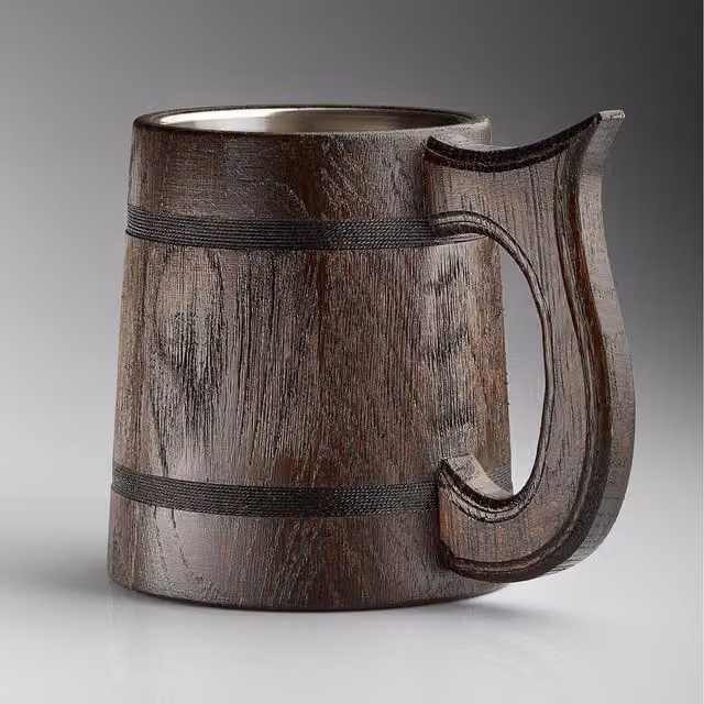 NOVECRAFTO Handmade Solid Wood Beer Mug in Brown
