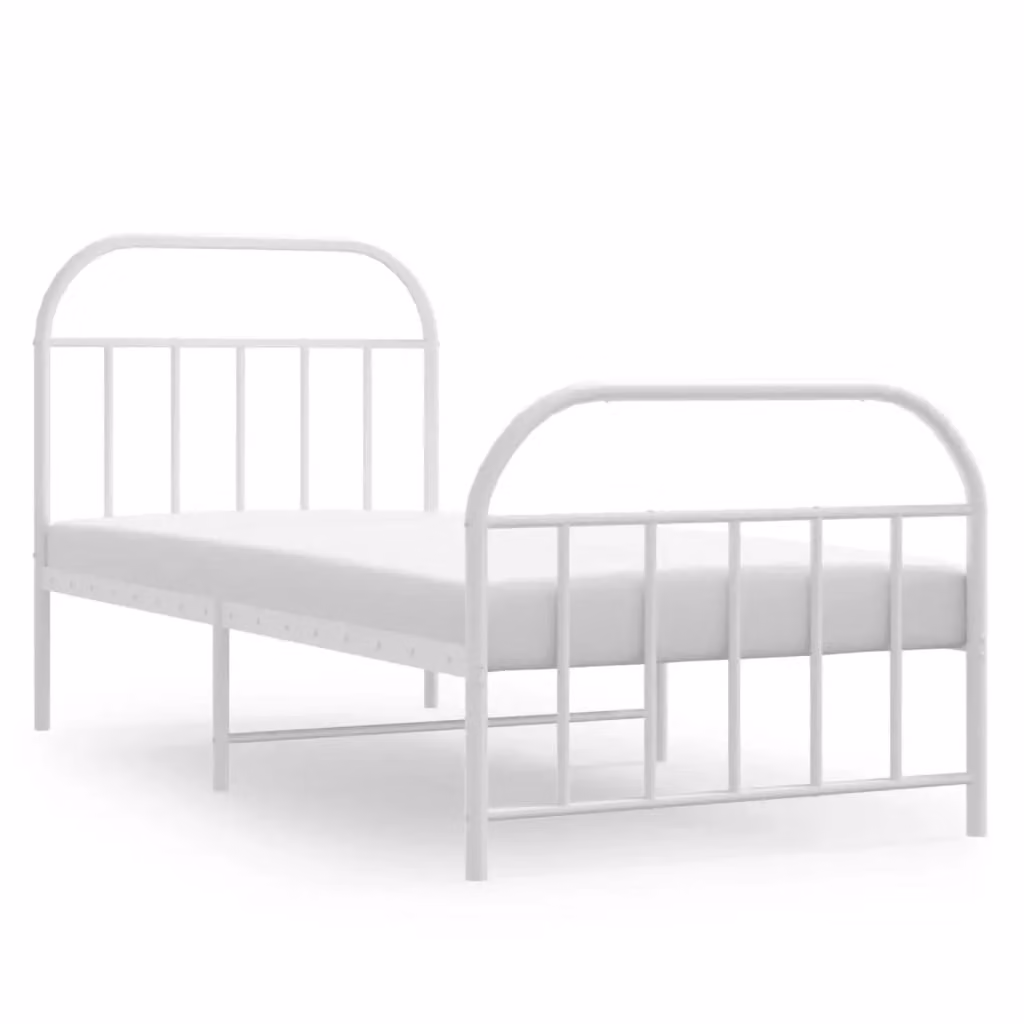Berkfield Home Metal Bed Frame with Headboard and Footboard, White, W/D/H: 90 x 190 cm – 2