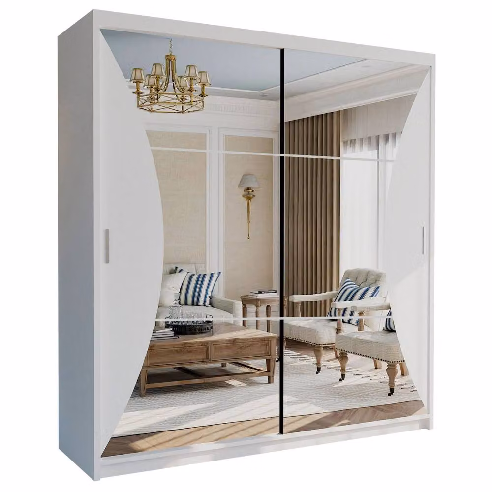 MN Furniture Canberra Sliding Wardrobe with Mirror and LED Lighting in White, W: 203 cm, H: 217 cm – 2