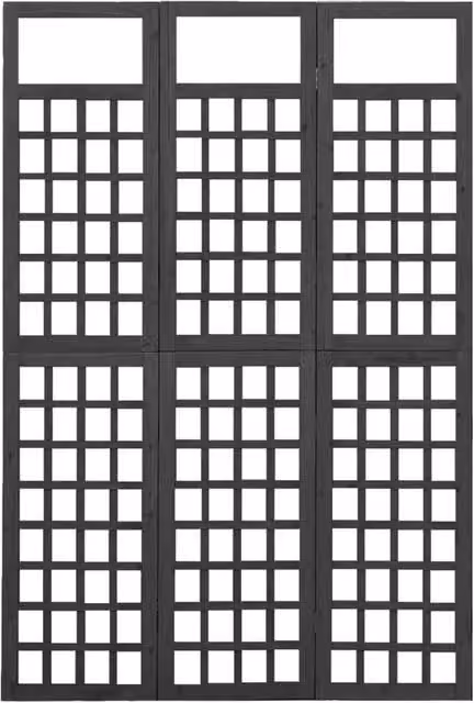 Berkfield Home 3-Panel Solid Fir Wood Room Divider Trellis in Black, W: 121 cm, H: 180 cm