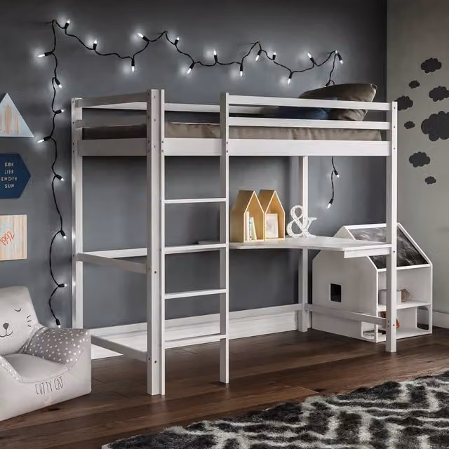 Vida Designs Sydney Bunk Bed with Desk in White Solid Wood