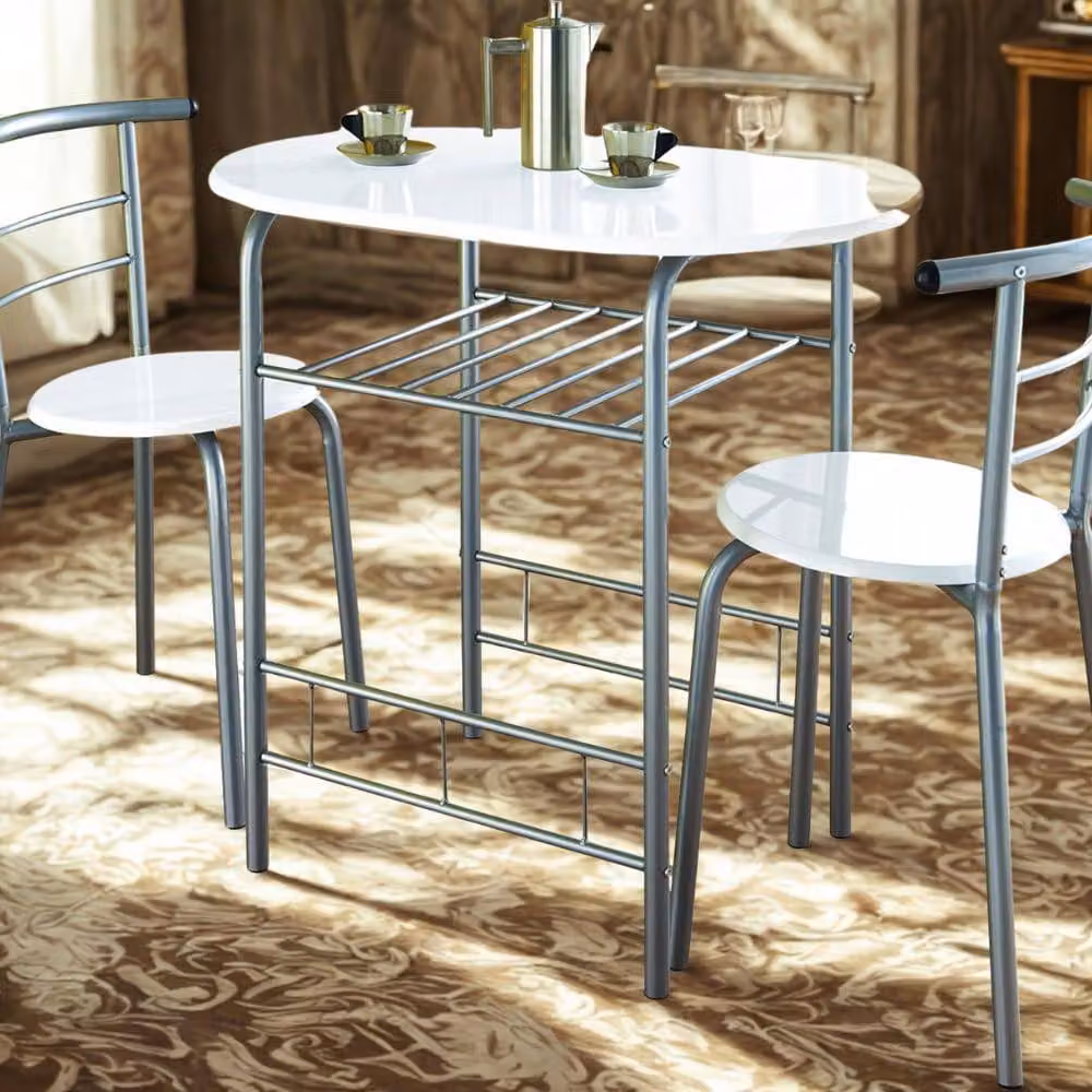 SPOT ON DEALZ White High Gloss Rectangular Dining Table and 2 Chairs Set with Metal Frame and MDF Top, W/D/H: 120 x 74 x 74 cm – 2