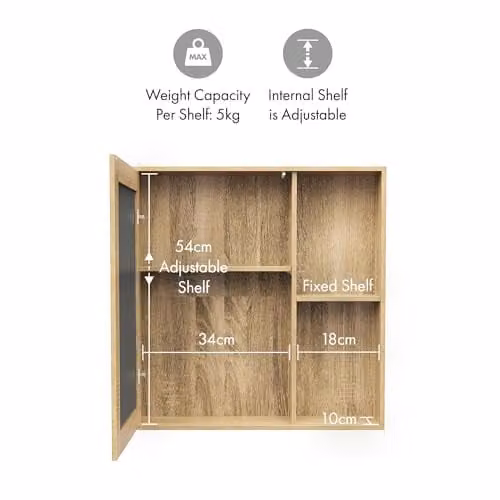 VonHaus Chester Wall Mounted Bathroom Mirror Cabinet in Brown Rustic Wood Effect with Internal Shelves, W/D/H: 56 x 13 x 58 cm – 4