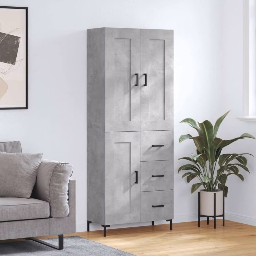 Berkfield Home Highboard in Concrete Grey, W/D/H: 69.5 x 34 x 180 cm – 2