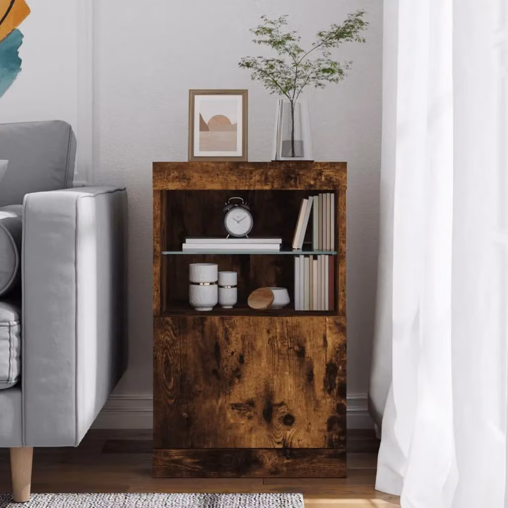 Berkfield Home Modern Smoked Oak Sideboard with Integrated LED Lights, Brown, W/D/H: 41 x 37 x 67 cm – 4