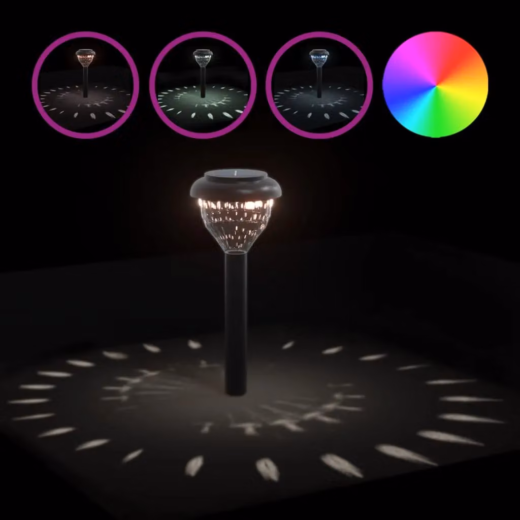 Berkfield Home Solar Pathway Lights with Ground Spikes, 4 Pack, Black, Warm White and RGB Colour Changing – 3
