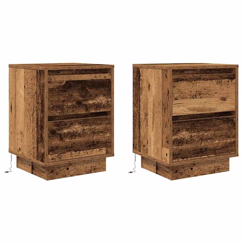 Berkfield Home Set of 2 Rustic Old Wood Bedside Cabinets with Integrated LED Lights, W/D/H: 38 x 34 x 50 cm – 3