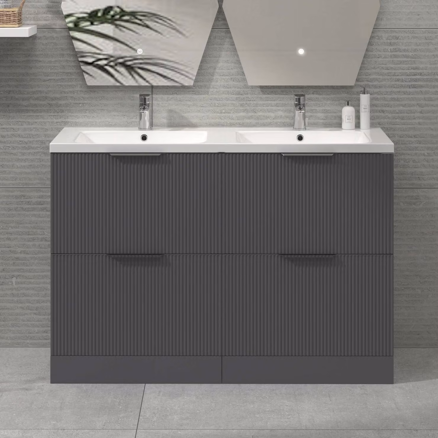 Royal Bathrooms Evora 1200mm Graphite Grey Fluted Floor Standing Vanity Unit with Ceramic Basin and 4 Drawers