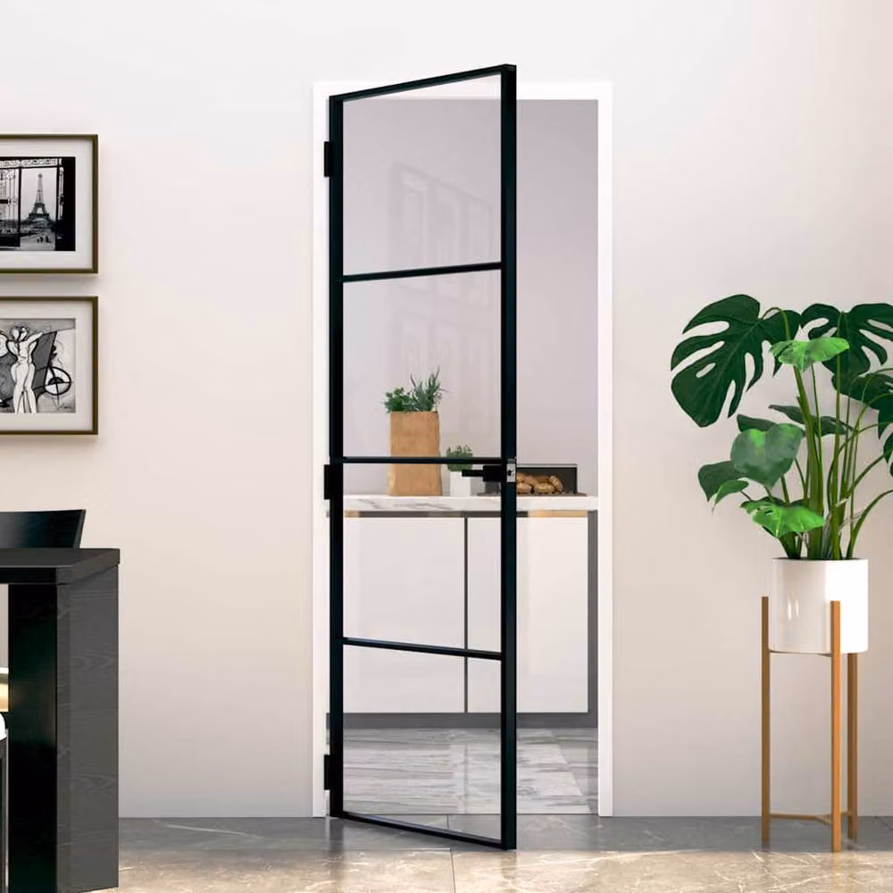 Berkfield Home Modern Interior Door in Black with Tempered Glass and Aluminium, W: 76 cm, H: 201.5 cm – 2
