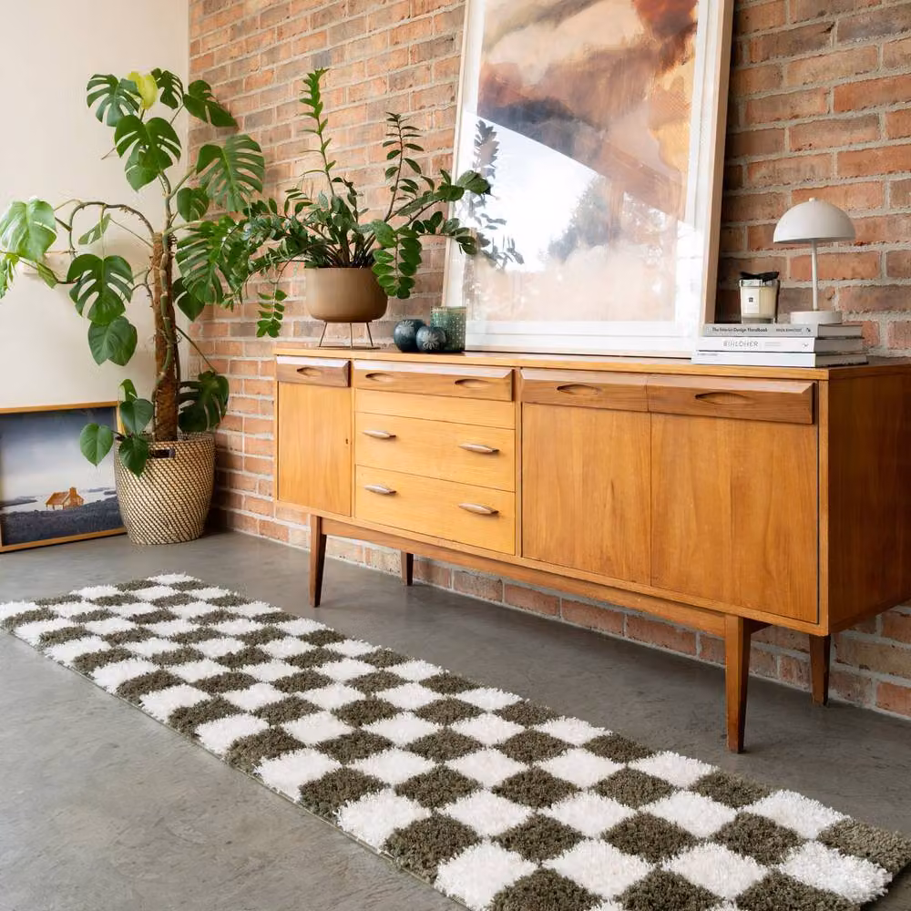 Kukoon Cream Checkerboard Shaggy Rug, W: 60 cm x L: 240 cm – 5