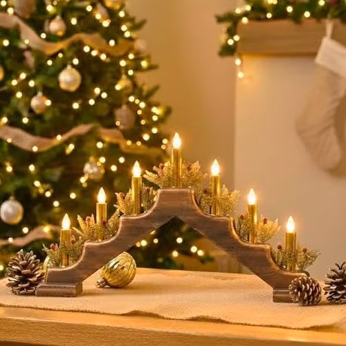 Shatchi Battery Operated Plastic Brass Finish Candle Bridge in Green, H: 30 cm, W: 50 cm, D: 6.5 cm – 2