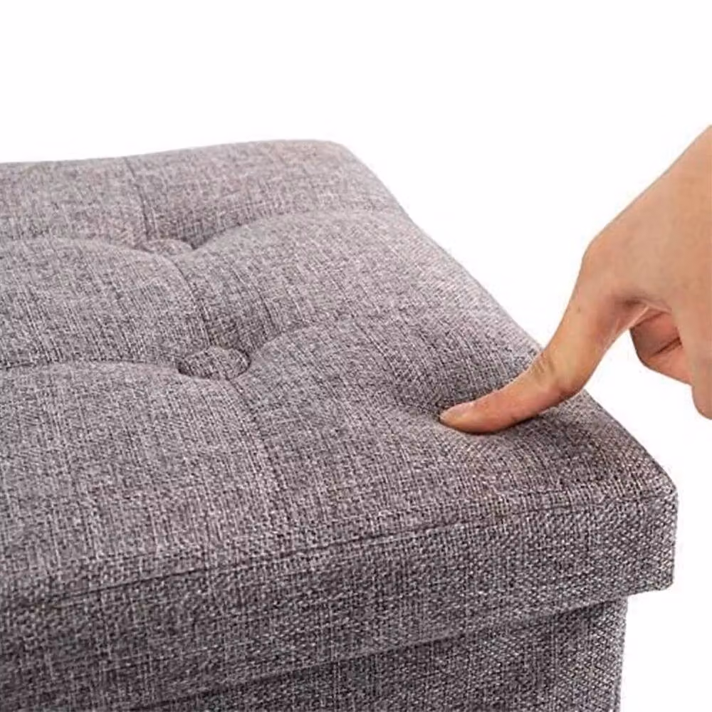 KORVIXA Grey Fabric Cube Ottoman Storage Seat Stool W/D/H: 38 x 38 x 38 cm – 4
